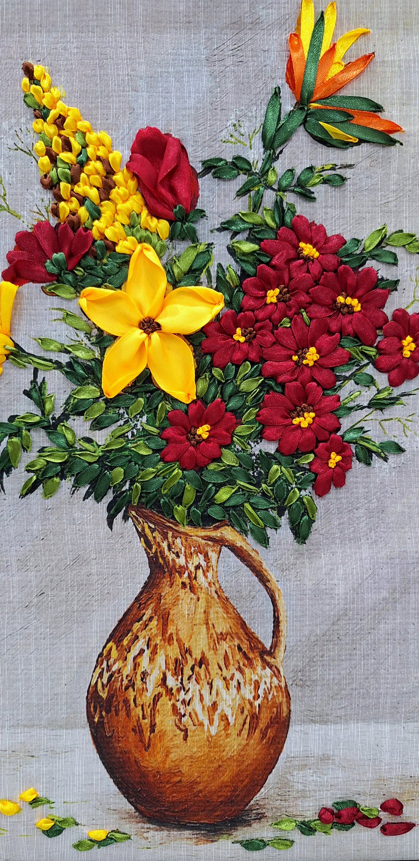 Autumn Bloom Ribbon Embroidery Frame Art