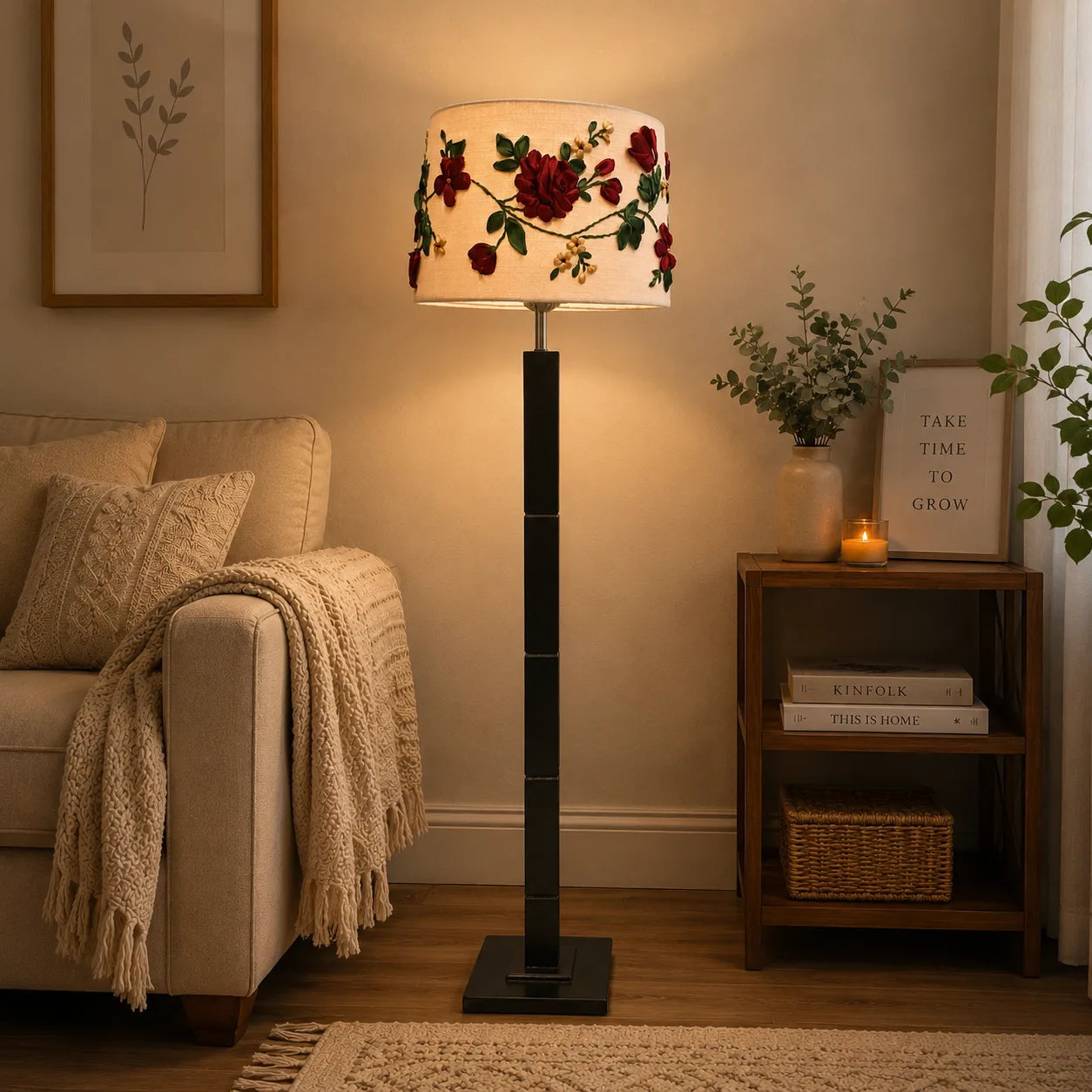Rose Embroidered Lampshade – Handmade Floral Home Décor