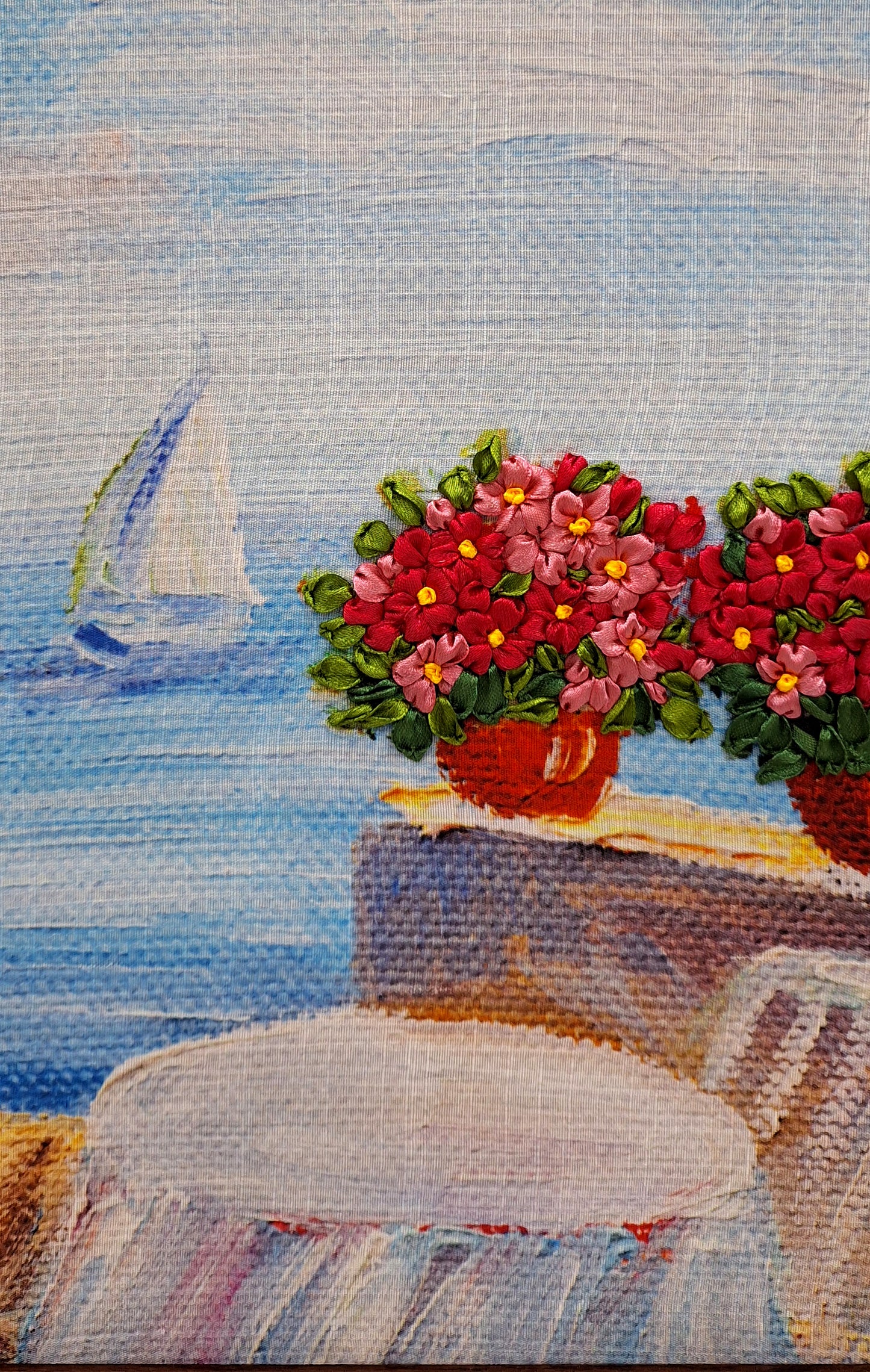 Coastal Blossom Ribbon Embroidery Wall Art