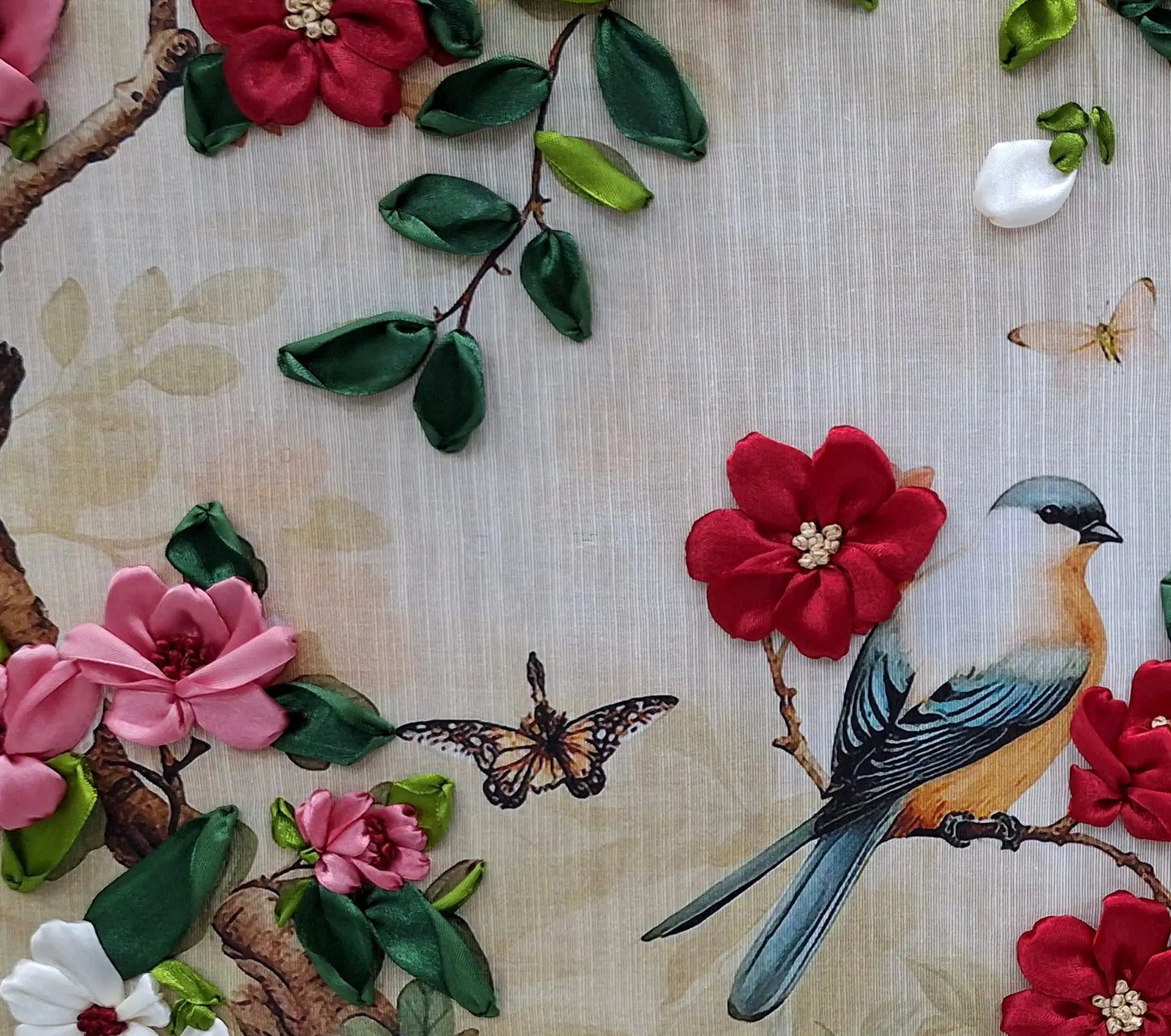 Songbird Garden Ribbon Embroidery Wall Art