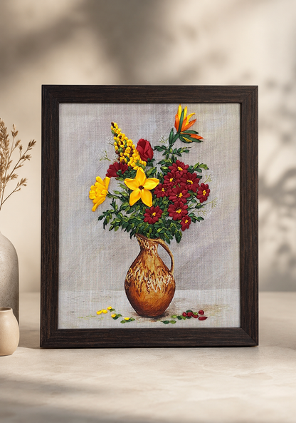Autumn Bloom Ribbon Embroidery Frame Art