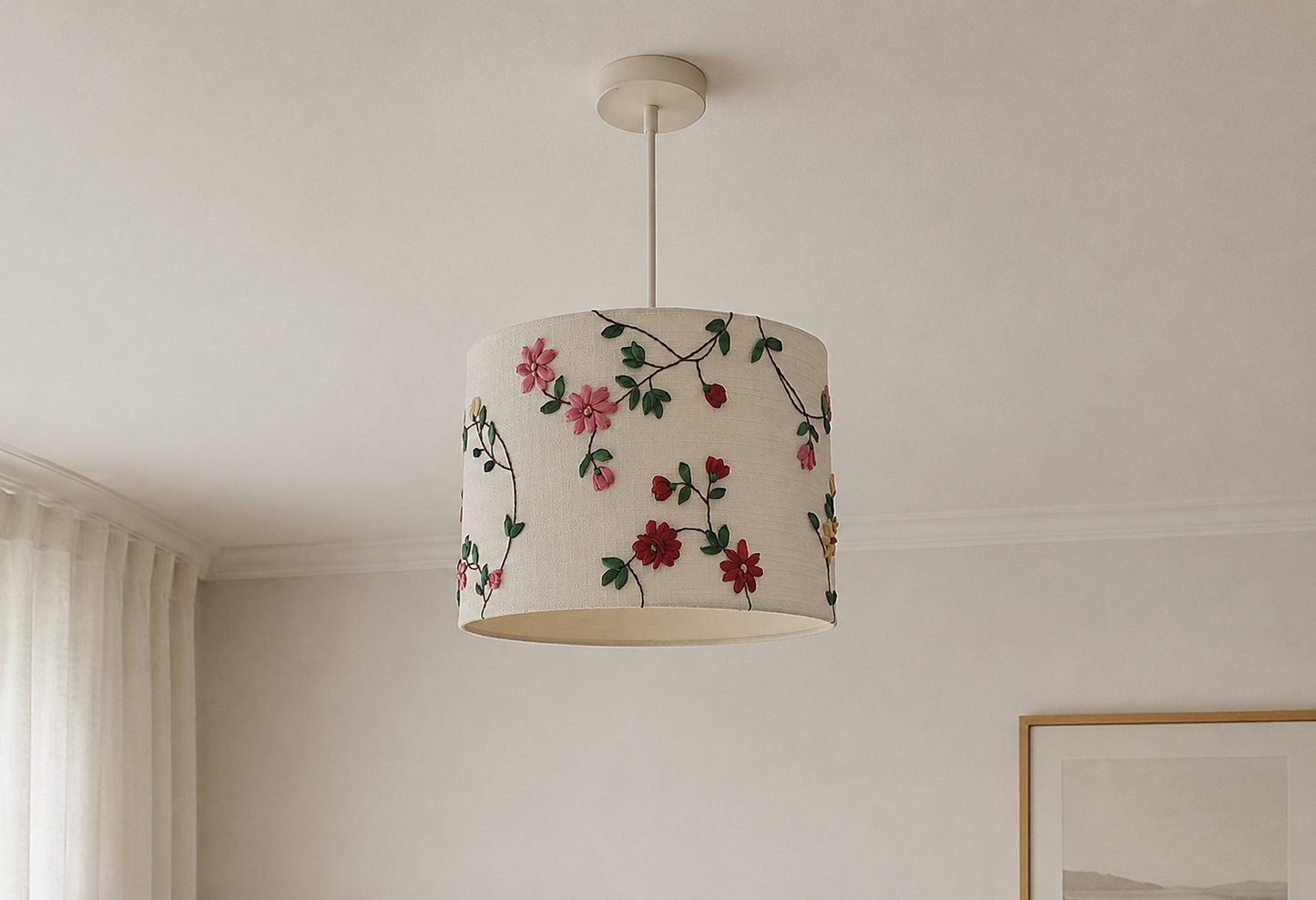 Floral Embroidered Lampshade – Handmade Home Décor