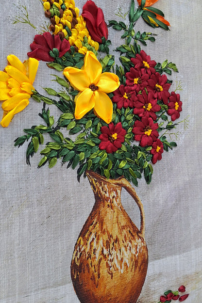 Autumn Bloom Ribbon Embroidery Frame Art