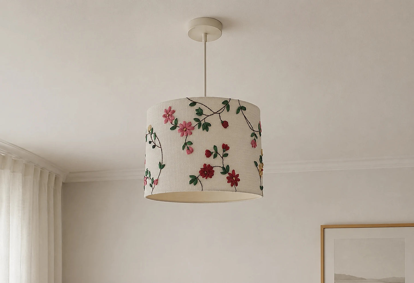 Floral Embroidered Lampshade – Handmade Home Décor