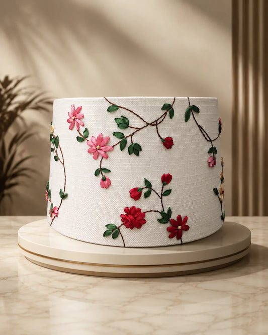 Floral Embroidered Lampshade – Handmade Home Décor
