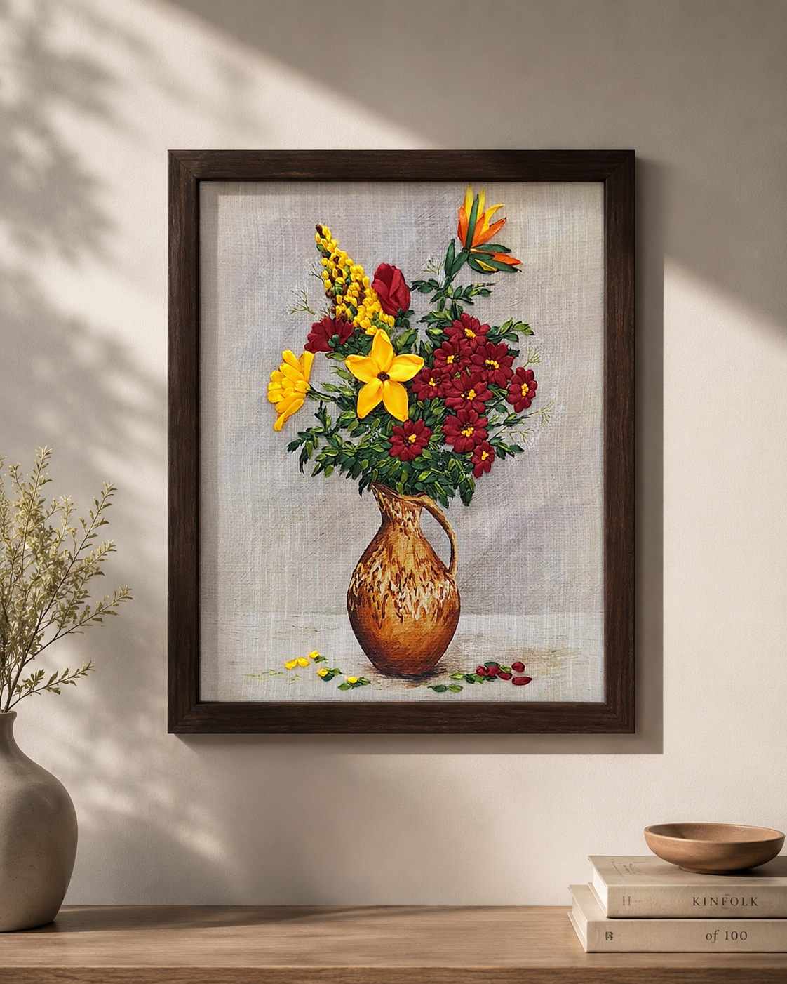 Autumn Bloom Ribbon Embroidery Frame Art
