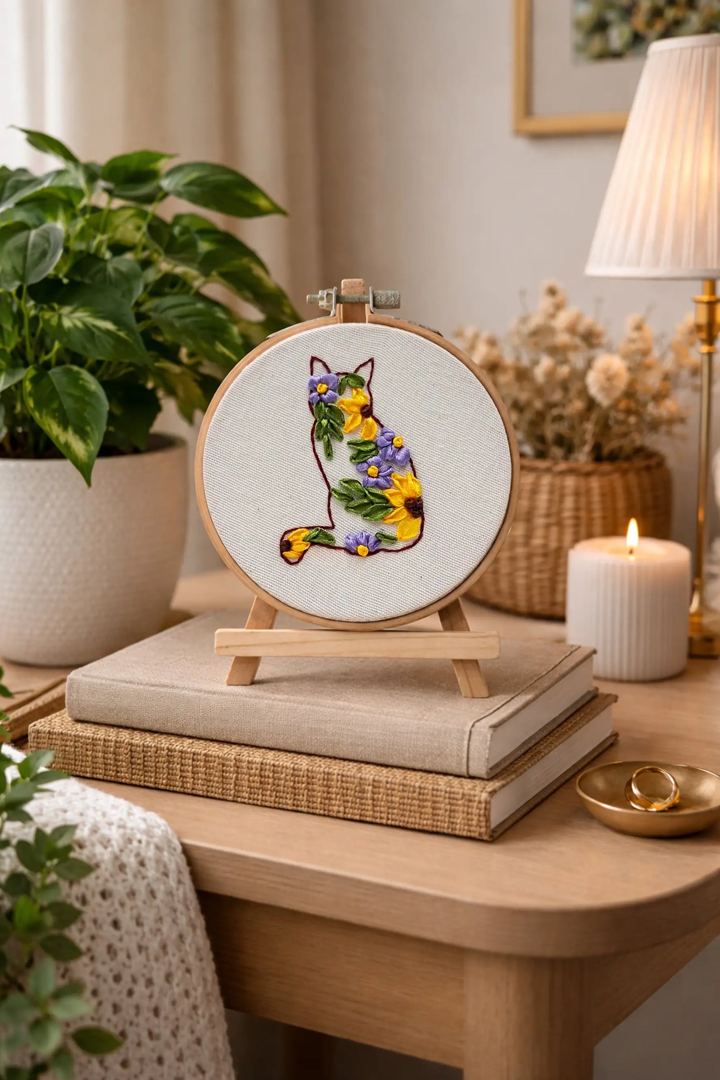 Floral Cat – 4” Hoop
