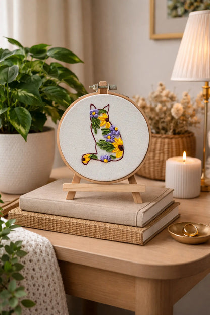 Floral Cat – 4” Hoop