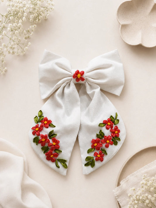 Pink Floral - Hair Bow Clip