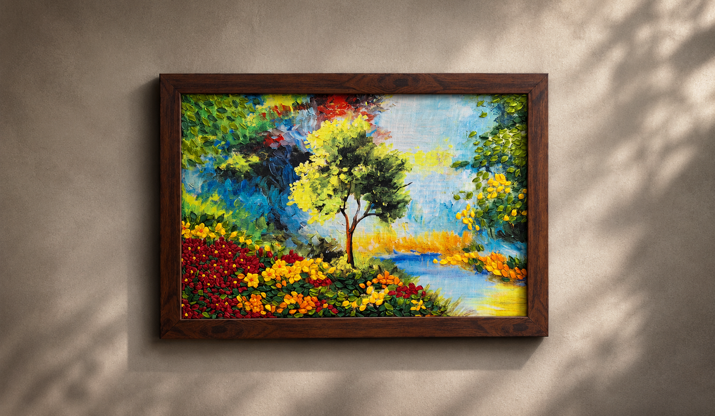 Blooming Meadow Ribbon Embroidery Landscape Art