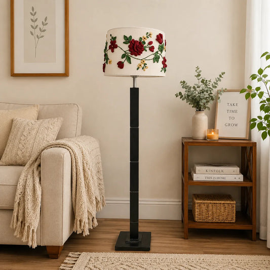Rose Embroidered Lampshade – Handmade Floral Home Décor
