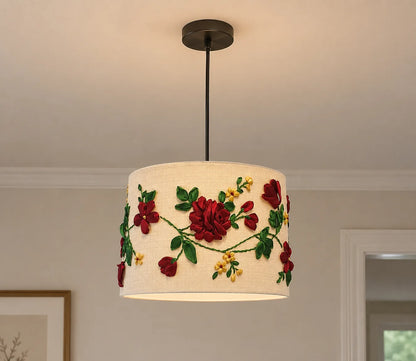 Rose Embroidered Lampshade – Handmade Floral Home Décor