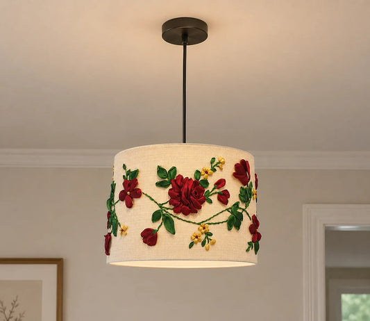 Rose Embroidered Lampshade – Handmade Floral Home Décor