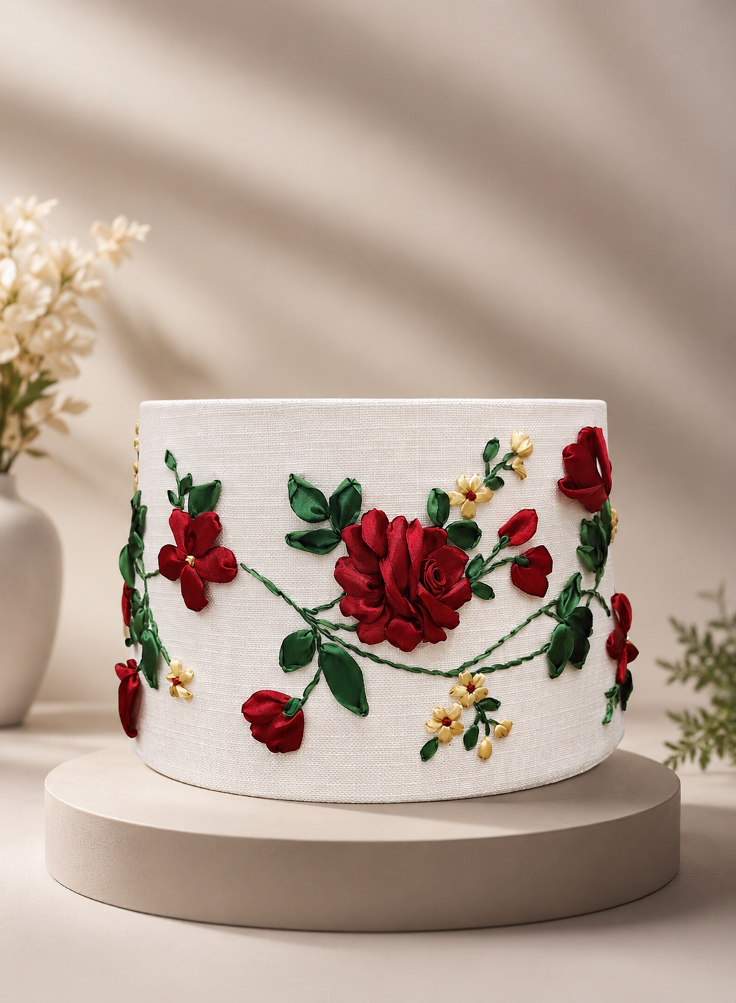 Rose Embroidered Lampshade – Handmade Floral Home Décor