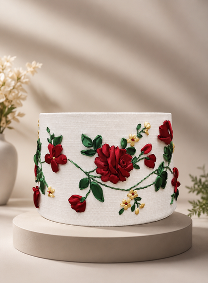 Rose Embroidered Lampshade – Handmade Floral Home Décor