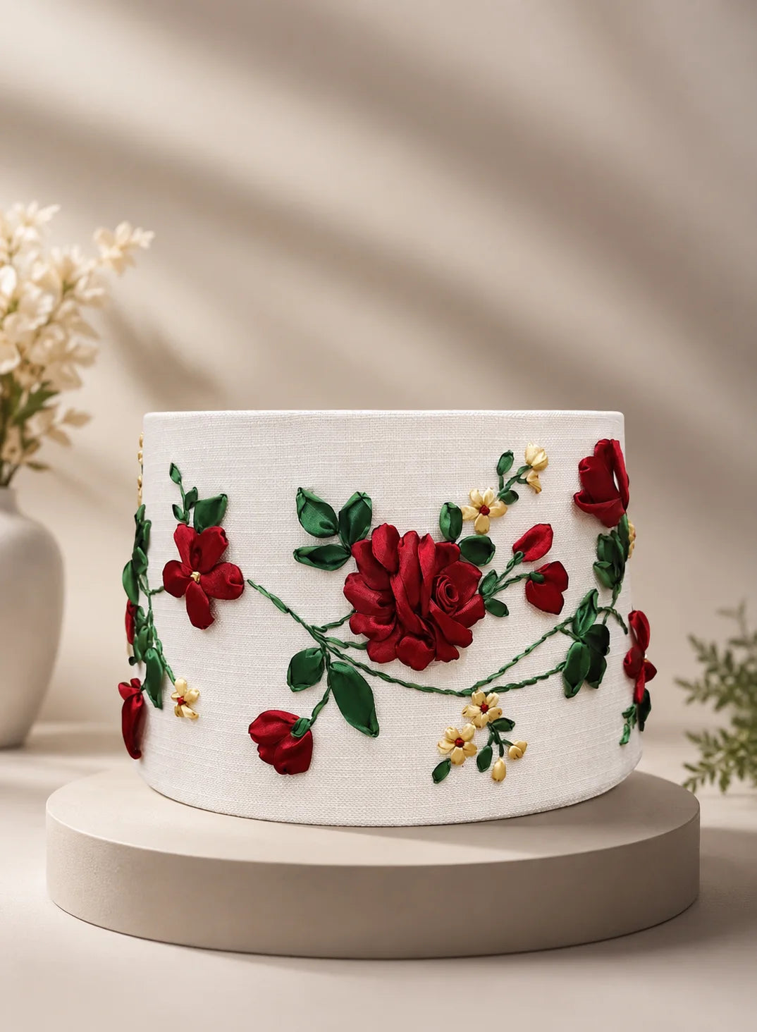 Rose Embroidered Lampshade – Handmade Floral Home Décor