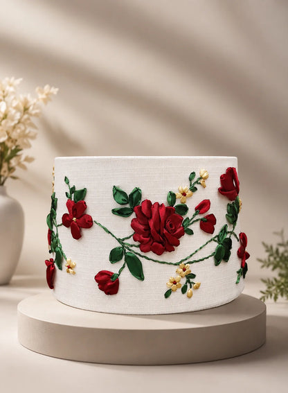Rose Embroidered Lampshade – Handmade Floral Home Décor