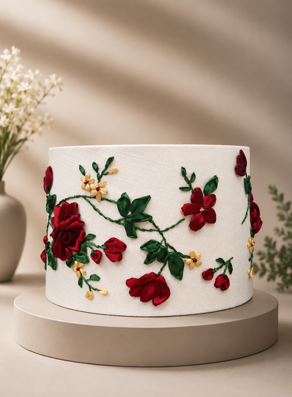 Rose Embroidered Lampshade – Handmade Floral Home Décor