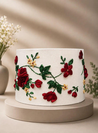 Rose Embroidered Lampshade – Handmade Floral Home Décor