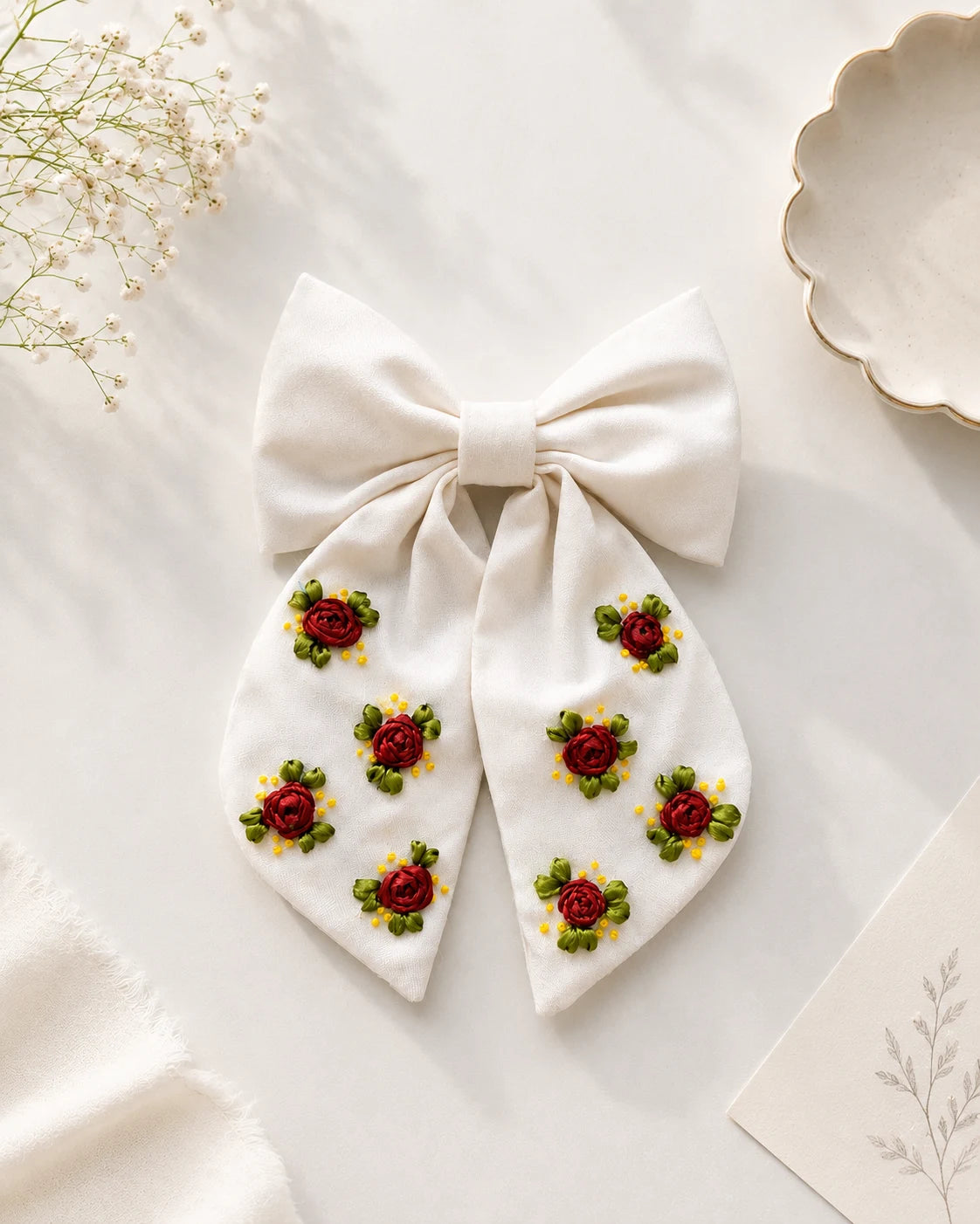 Rose Ribbon - Hair Bow Clip