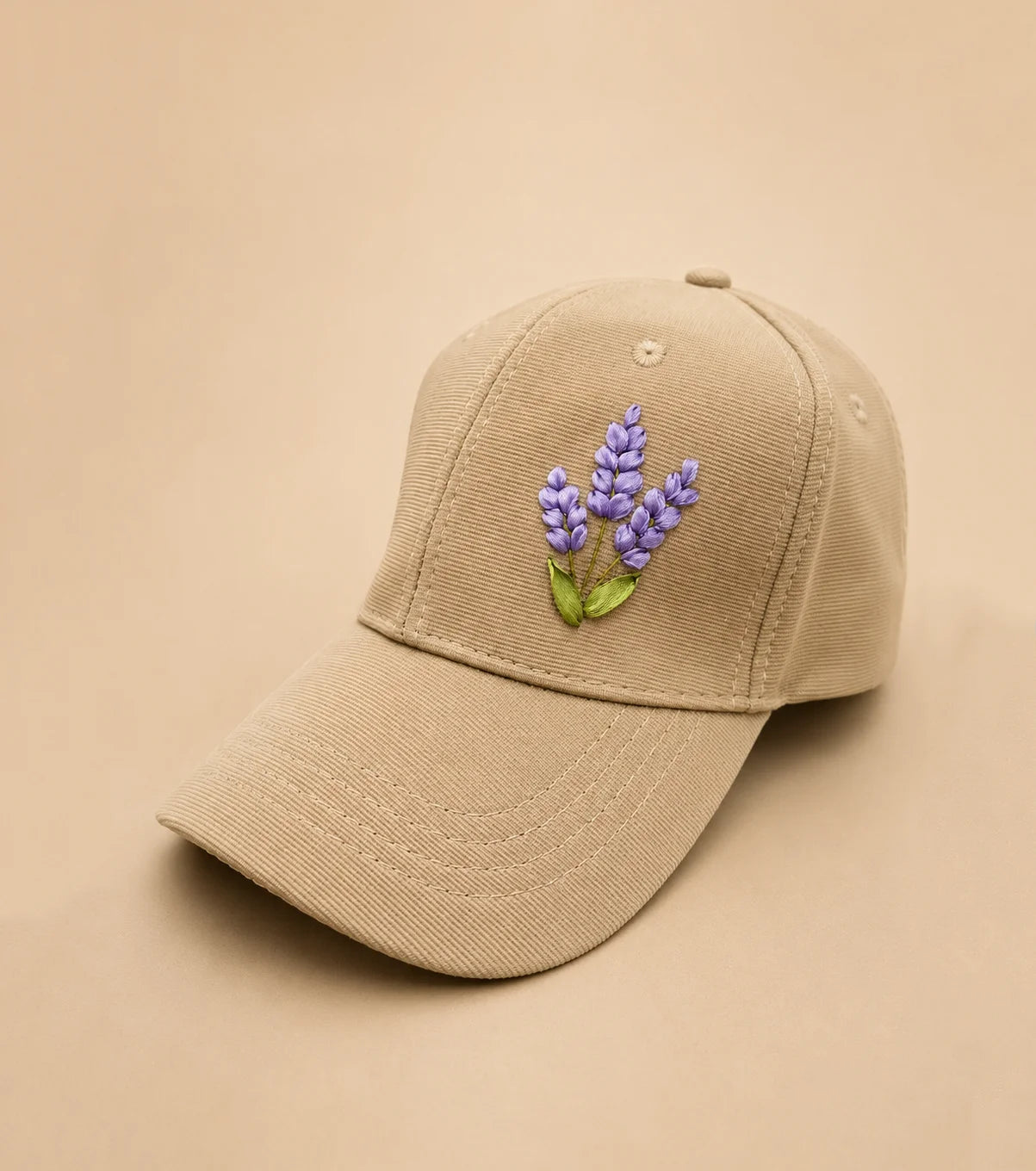 Lavender Embroidered Beige Cap