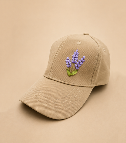 Lavender Embroidered Beige Cap