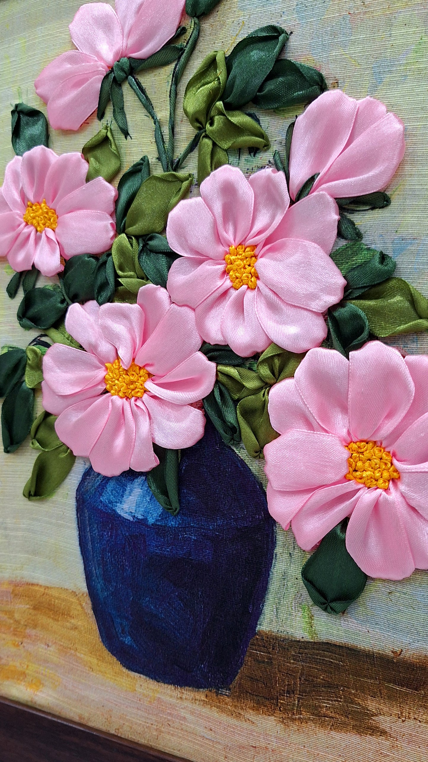 Blush Blossom Ribbon Embroidery Wall Art