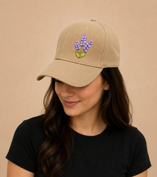 Lavender Embroidered Beige Cap