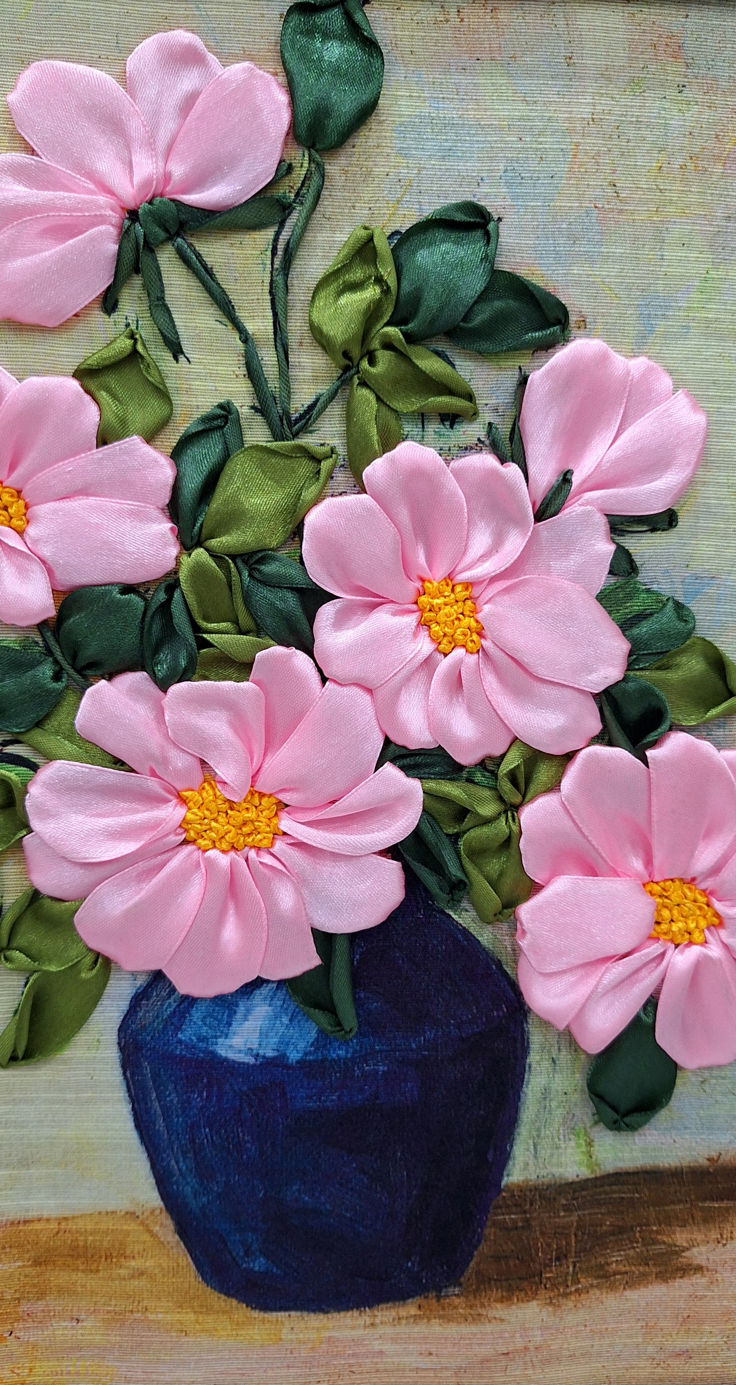 Blush Blossom Ribbon Embroidery Wall Art