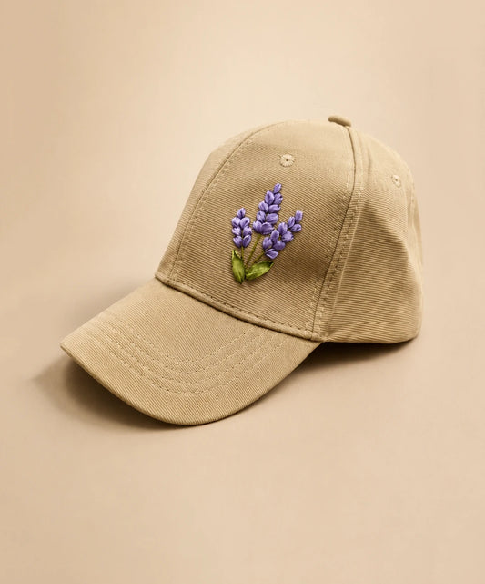 Lavender Embroidered Beige Cap