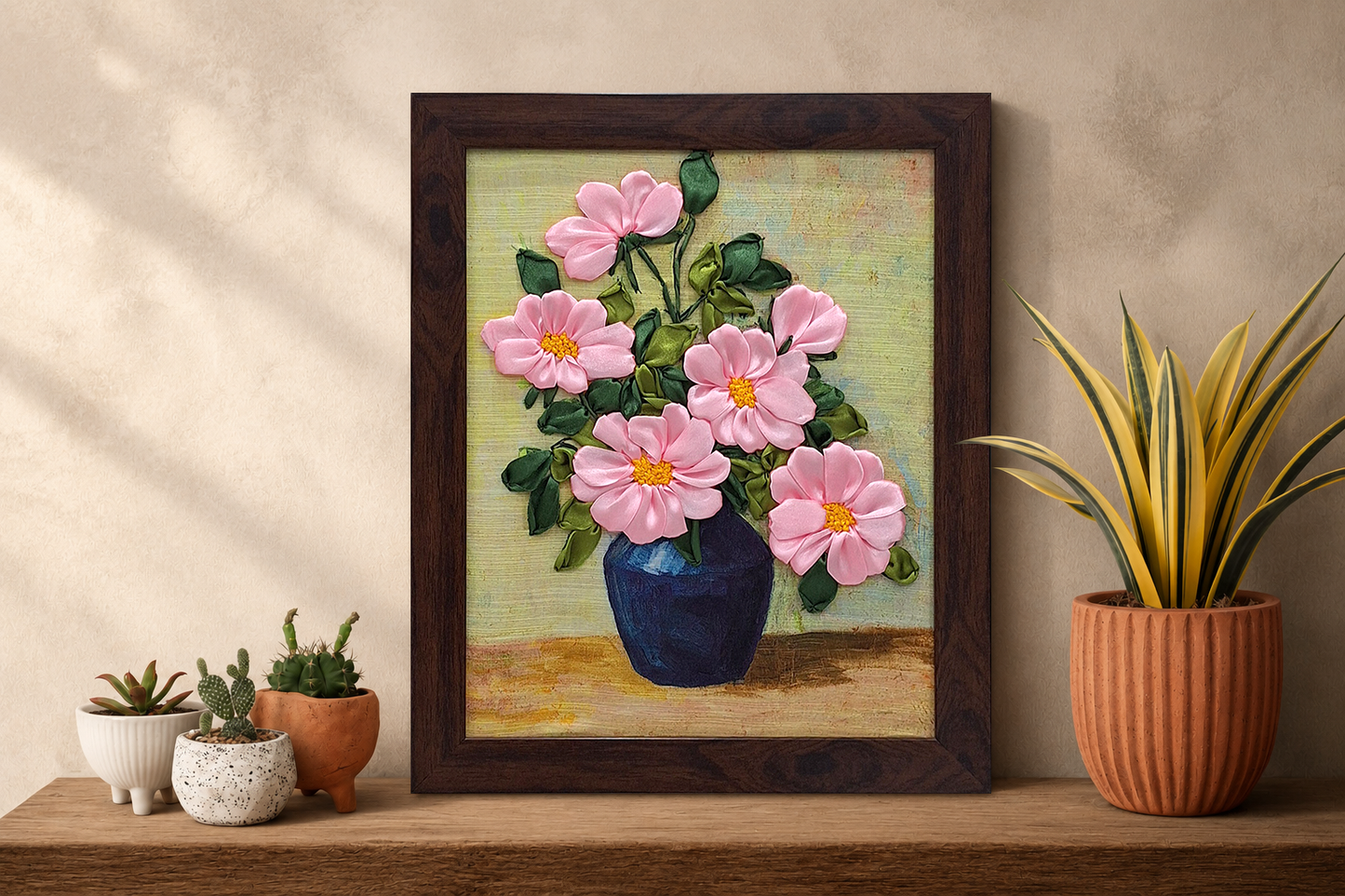 Blush Blossom Ribbon Embroidery Wall Art