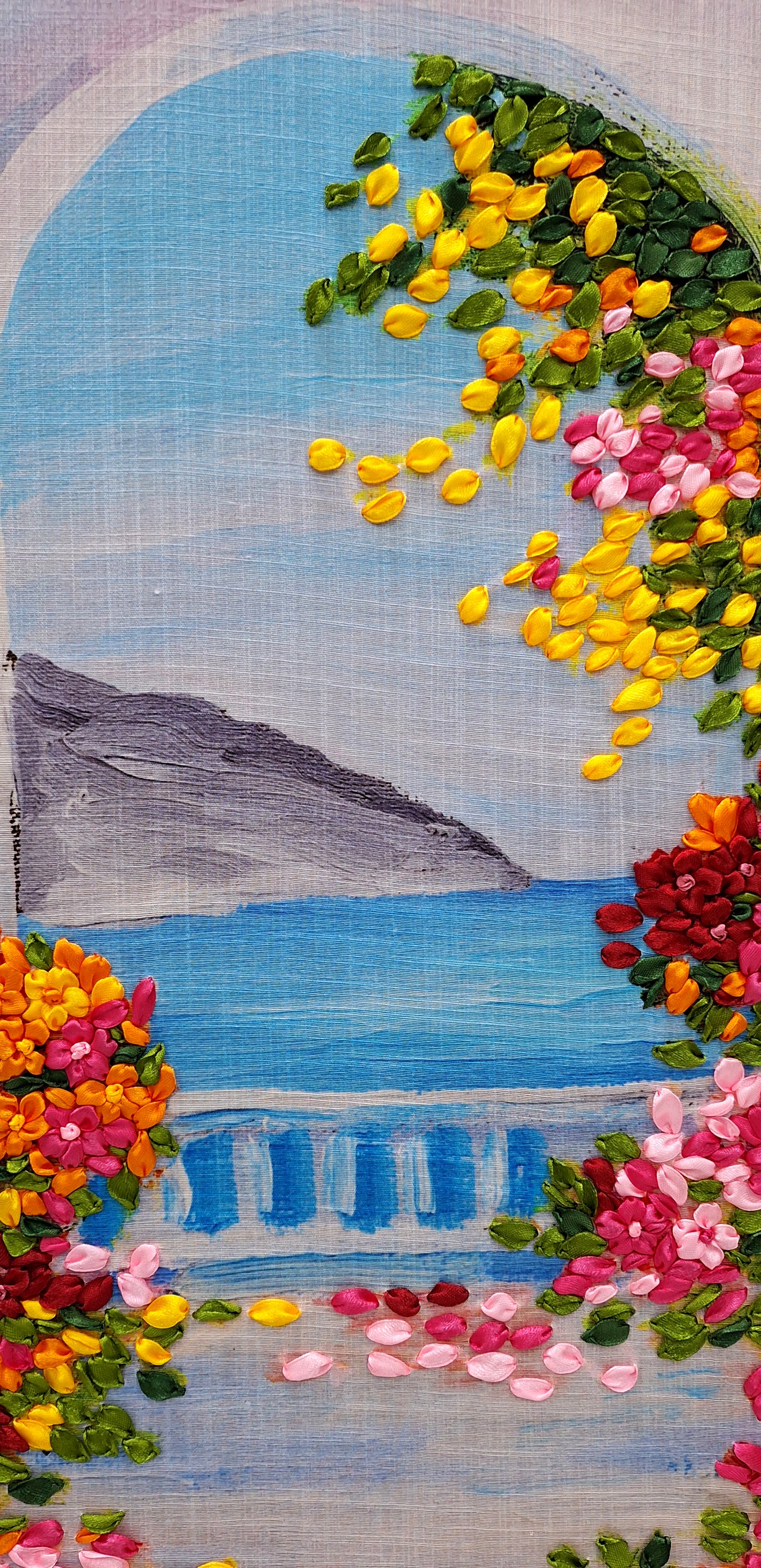 Mediterranean Bloom Ribbon Embroidery Wall Art