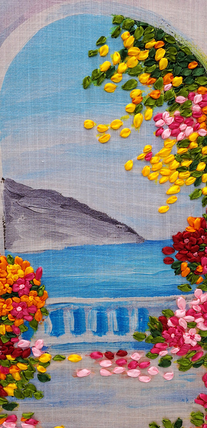Mediterranean Bloom Ribbon Embroidery Wall Art