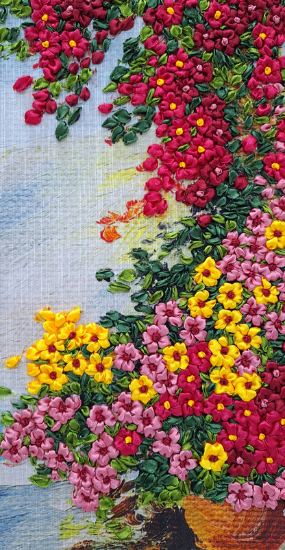 Mediterranean Bloom Ribbon Embroidery Wall Art
