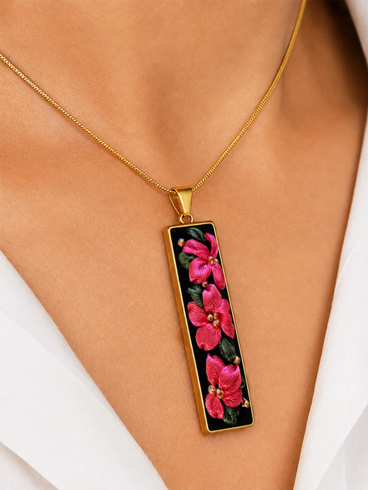 Fuchsia Bloom - Gold Pendant