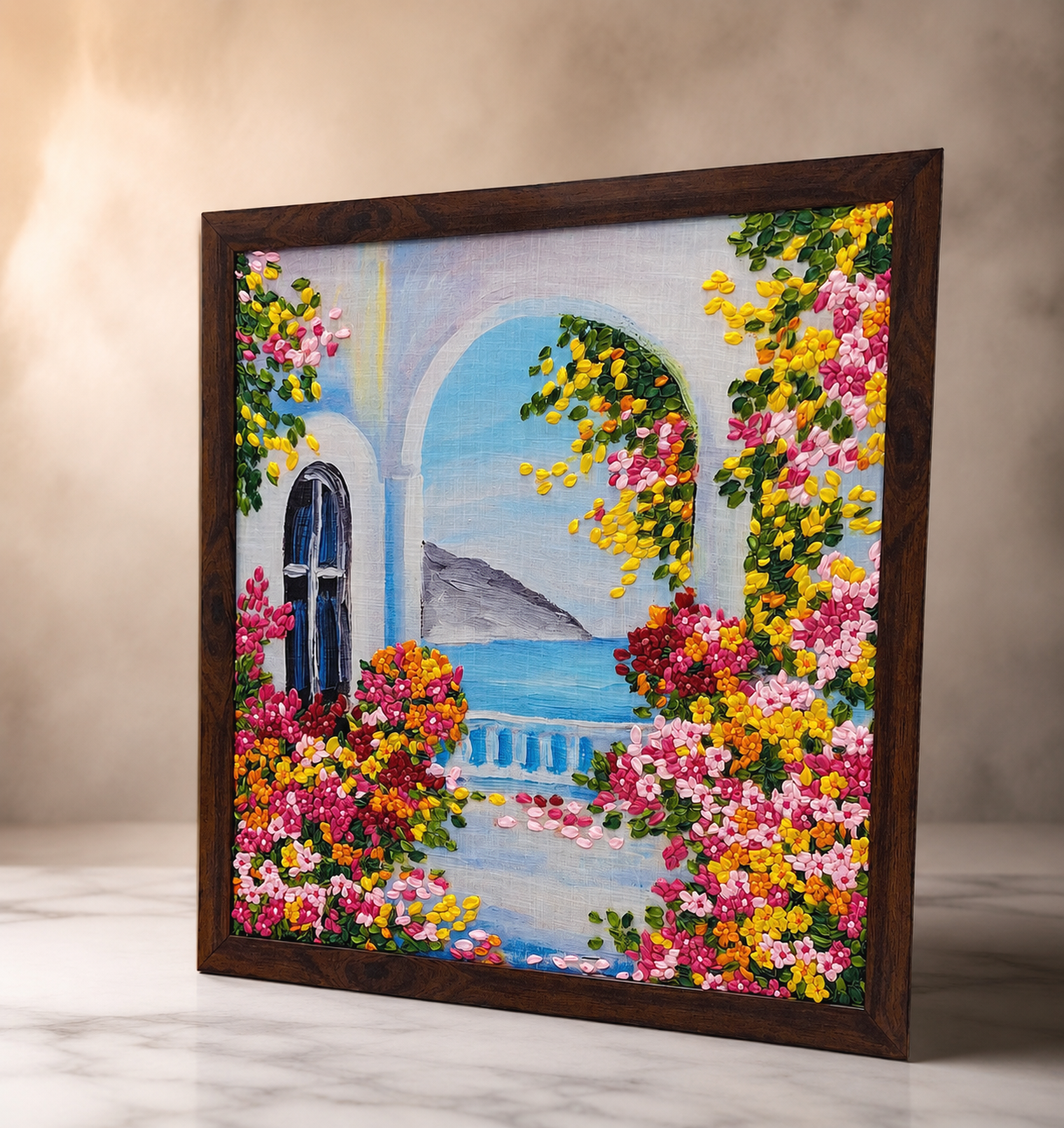 Mediterranean Bloom Ribbon Embroidery Wall Art