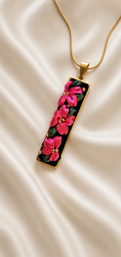 Fuchsia Bloom - Gold Pendant