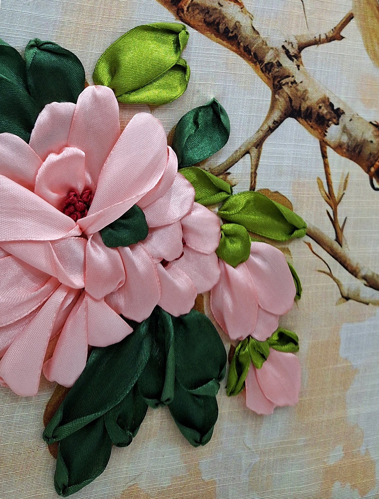 Bluebird Blossom Ribbon Embroidery Wall Art