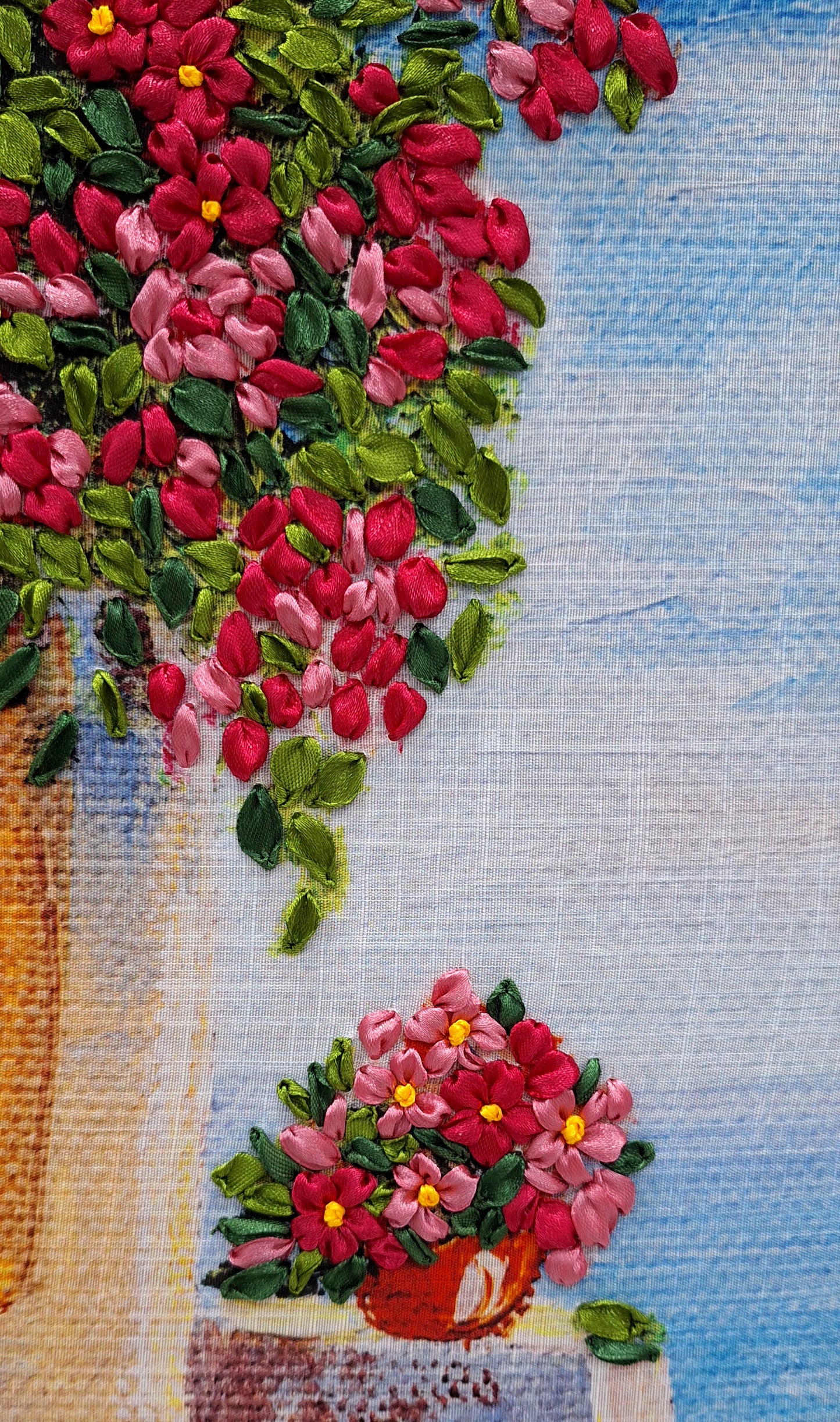 Coastal Blossom Ribbon Embroidery Wall Art