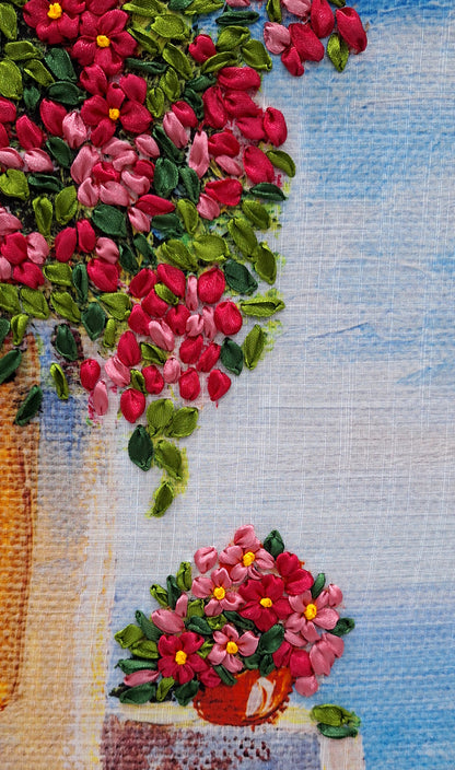Coastal Blossom Ribbon Embroidery Wall Art