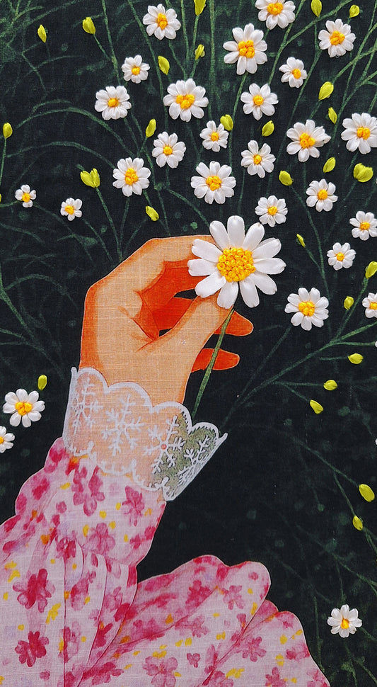 Daisy Whisper Ribbon Embroidery Wall Art