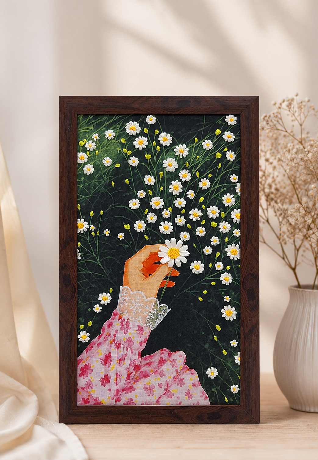 Daisy Whisper Ribbon Embroidery Wall Art