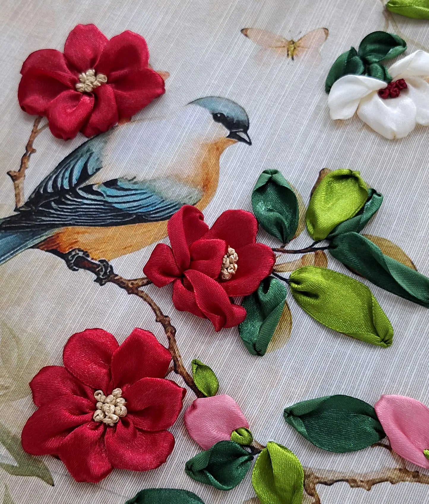 Songbird Garden Ribbon Embroidery Wall Art