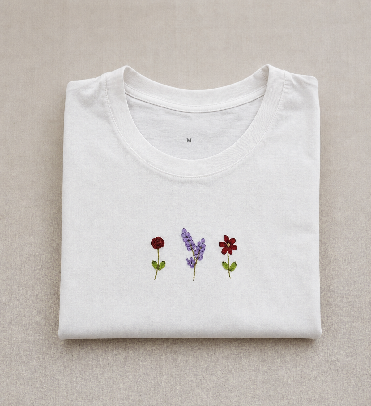 Minimal Floral Embroidered White T-Shirt