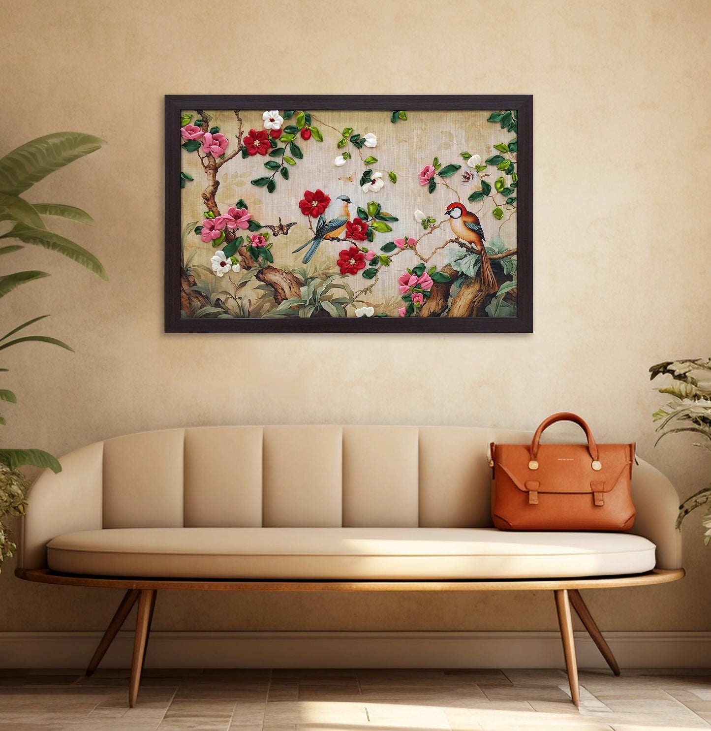Songbird Garden Ribbon Embroidery Wall Art