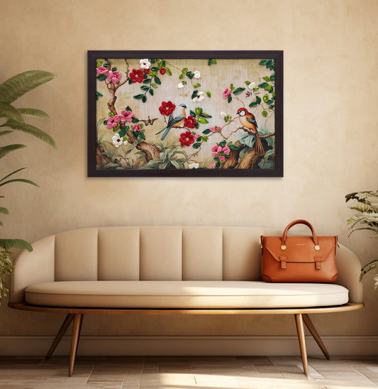 Songbird Garden Ribbon Embroidery Wall Art