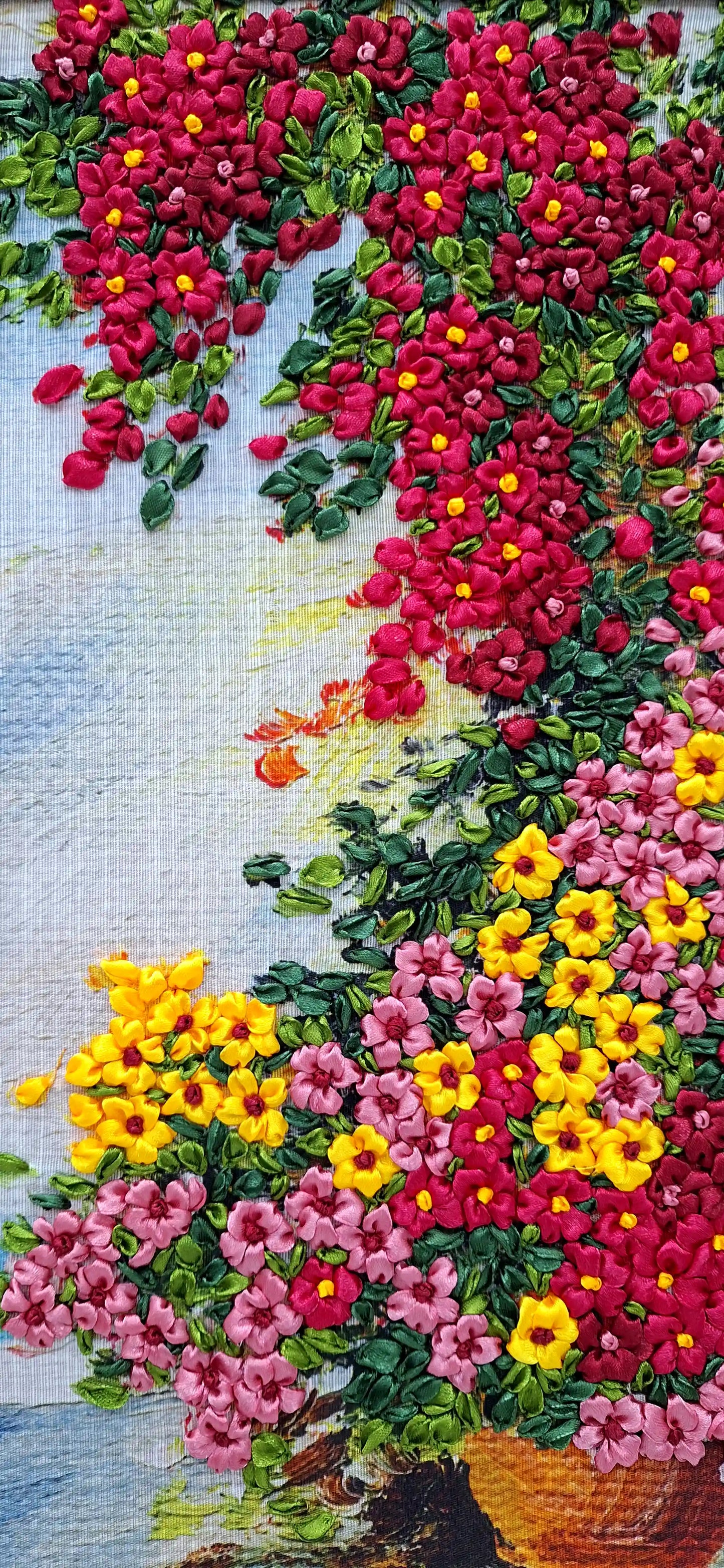 Blooming Coastal Garden Ribbon Embroidery Wall Art