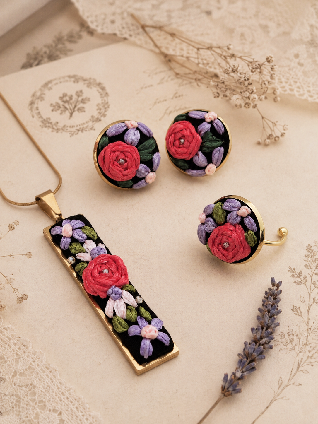 Lavender Bloom - Gold Jewelry Set