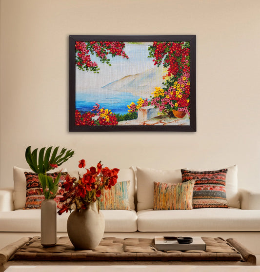 Blooming Coastal Garden Ribbon Embroidery Wall Art