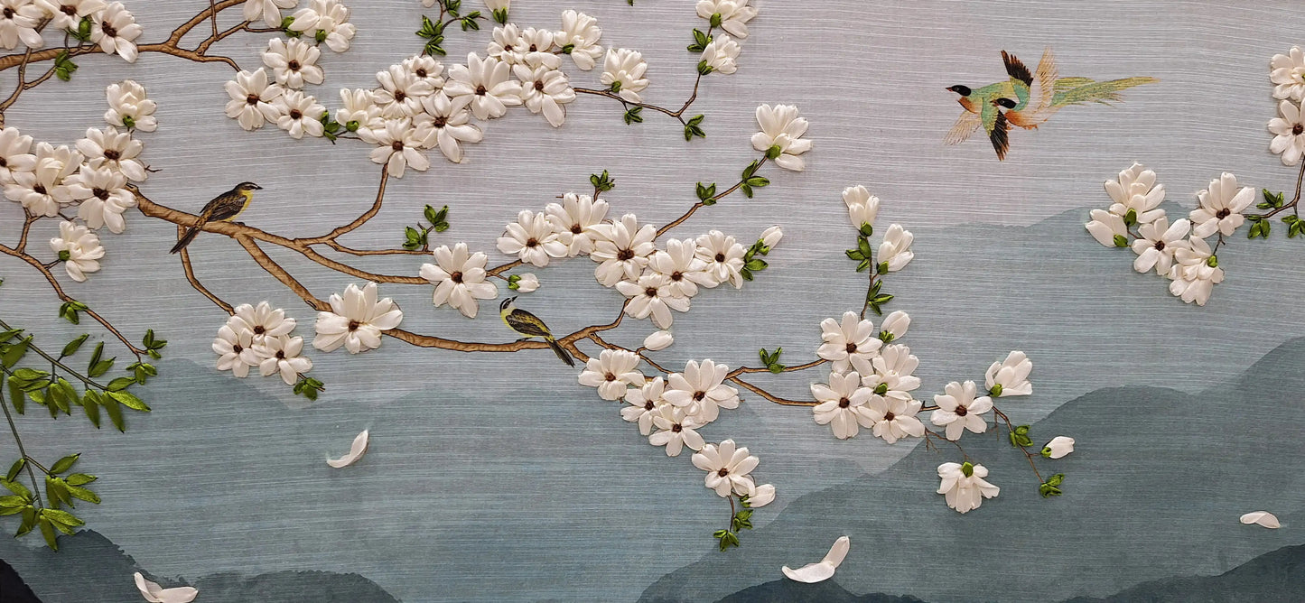 Cherry Blossom Serenity Ribbon Embroidery Wall Art